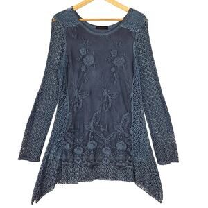 Womens Top‎ One Size Tunic Boho Fairy Grunge Floral Lace Festival Asymmetrical